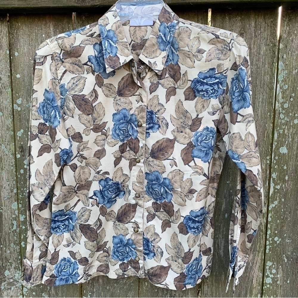 LIZ CLAIBORNE vintage floral coastal cowgirl long sleeve horn snap western shirt - Picture 1 of 12